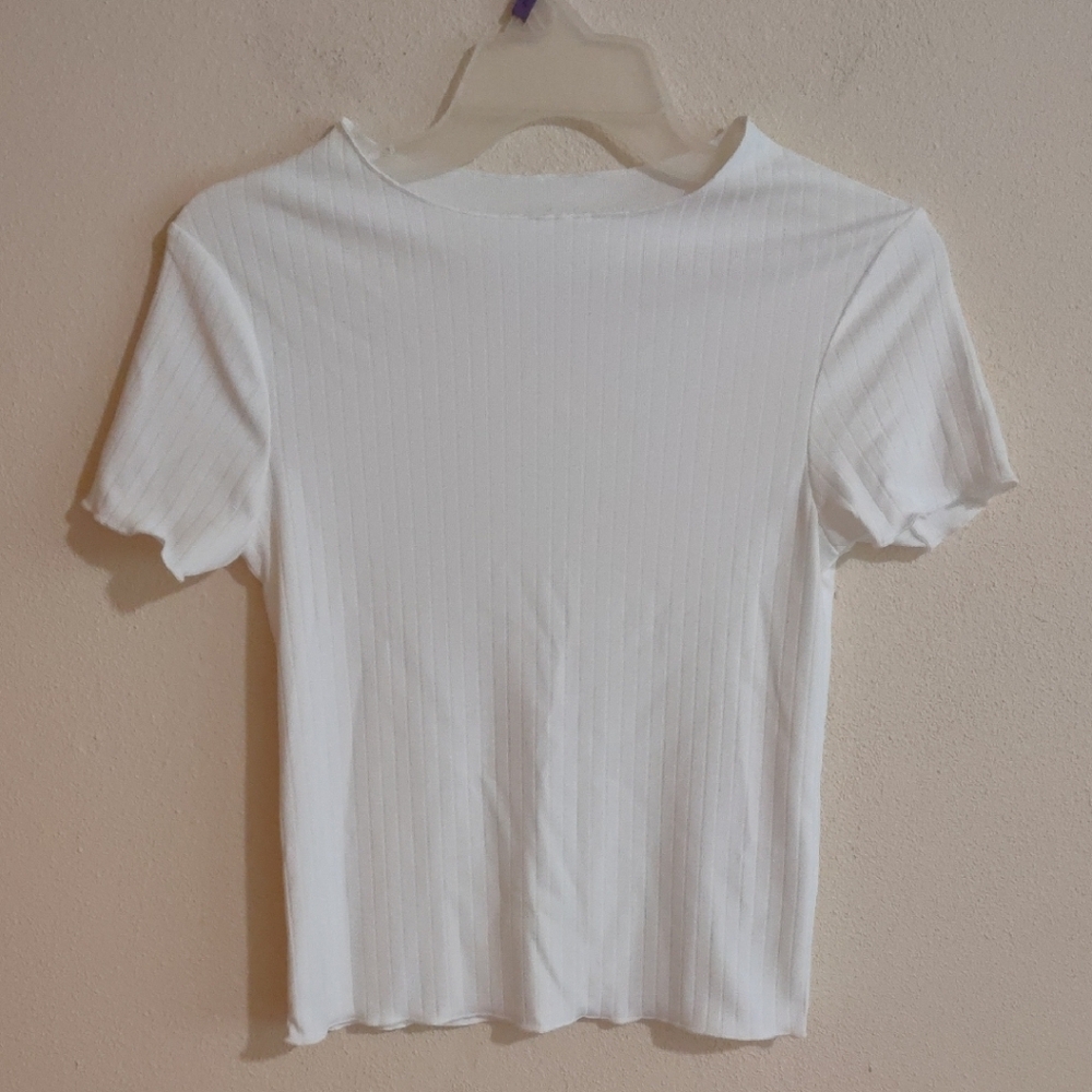 White Fitted Ribbed Short Sleeve Tee